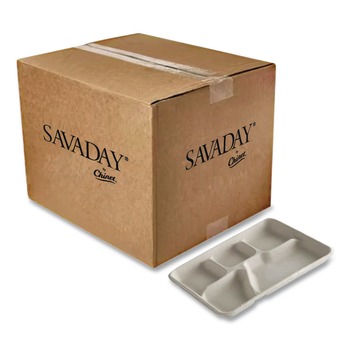 JANITORIAL | Chinet 21040 Savaday 250/Carton 10.5 in. dia., 5-Compartment, Molded Fiber Dinnerware - White
