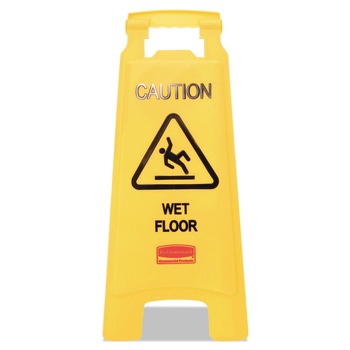 SIGNS | Rubbermaid Commercial FG611277YEL 11 in. x 12 in. x 25 in. Caution Wet Floor Sign - Bright Yellow (6/Carton)