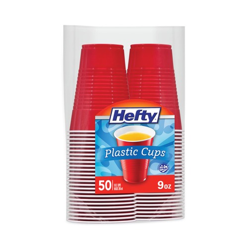 Cups | Hefty PAC C20950 Easy Grip Disposable Plastic 9 oz. Party Cups - Red (50/Pack, 12 Packs/Carton) image number 0