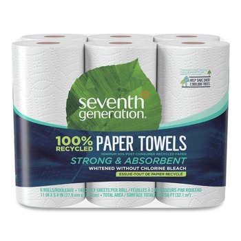 Seventh Generation 13731 11 in. x 5.4 in. 2-Ply 100 Percent Recycled Paper Kitchen Towel Rolls (6/Pack)