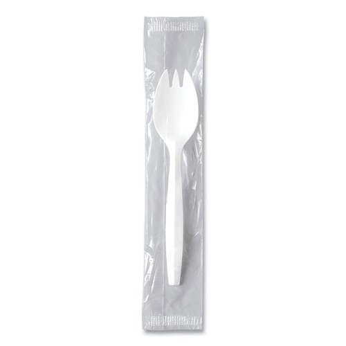 Disposable Sporks | SOLO MOW6-0007 Individually Wrapped Regal Mediumweight Plastic Cutlery Spork - White (1000/Carton) image number 0