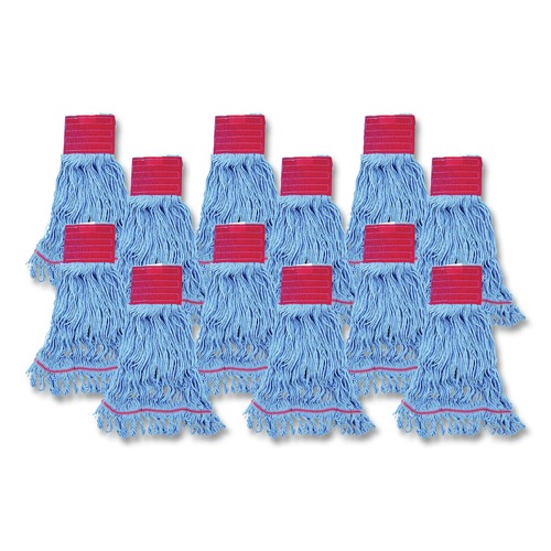 Mop Heads | Boardwalk BWK1800LBDZ Pro Loop Web/Tailband Mop Head - Large, Blue (1-Dozen) image number 0
