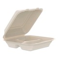 Perforated Roll & Hand Towels | Dart 90FBRHT3 9.14 in. x 9 in. x 2.98 in. 3 Compartments ProPlanet Seal Compostable Molded Fiber Hinged Trays - Natural (200/Carton) image number 1