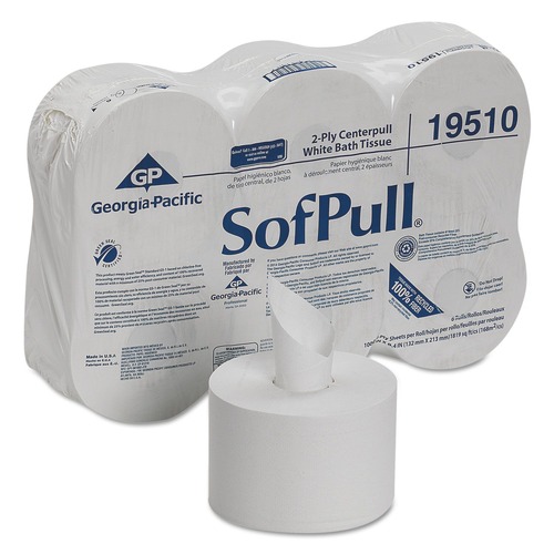 Floor Dusters & Accessories | Georgia Pacific Professional 19510 2-Ply High Capacity Septic Safe Center Pull Tissue - White (6 Rolls/Carton) image number 0
