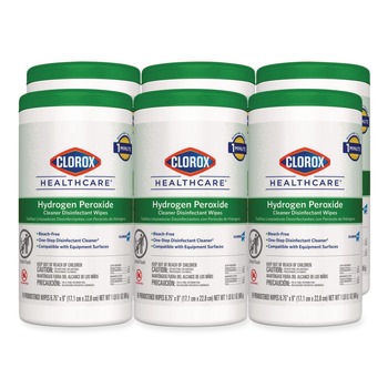 Clorox Healthcare 30824 9 in. x 6.75 in. Hydrogen Peroxide Cleaner Disinfectant Wipes - Unscented (95/Canister, 6 Canisters/Carton)
