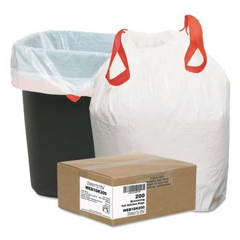 Draw 'n Tie 1518605 13 Gallon 0.9 Mil 24.5 in. x 27.38 in. Heavy-Duty Trash Bags - White (200/Box)