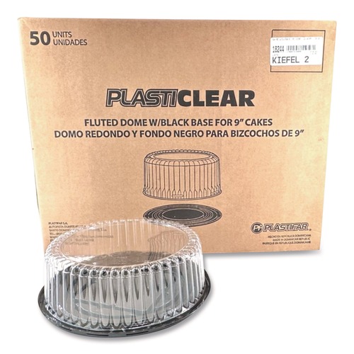 Perforated Roll & Hand Towels | Plastifar 18244 Bakery Containers, 9-in Cake Container, 11.2-in Diameter x 3.5-in h, Black/Clear, 50/Carton image number 0