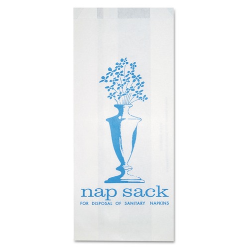 Feminine Care Dispenser Liners | Bagcraft 300314 Nap Sack 4 in. x 9 in. Sanitary Disposal Bags - White (1000/Carton) image number 0