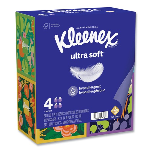 Facial Tissues | Kleenex 54308 Ultra Soft 3-Ply Facial Tissue - White (12/Carton) image number 0