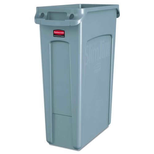 Indoor Waste Receptacles | Rubbermaid Commercial FG354060GRAY 23 Gallon Rectangular Plastic Slim Jim Receptacle W/venting Channels - Gray image number 0