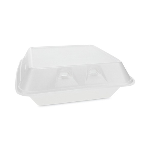 Food Containers & Lids | Pactiv Corp. YHLWV9030000 SmartLock 9 in. x 9.25 in. x 3.25 in. 3-Compartment Vented Foam Hinged Lid Container - White (150/Carton) image number 0