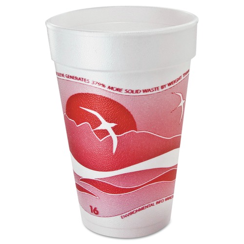 Cups | Dart 16J16H 16 oz. Horizon Printed Hot/Cold Foam Drinking Cups - Cranberry/White (1000/Carton) image number 0