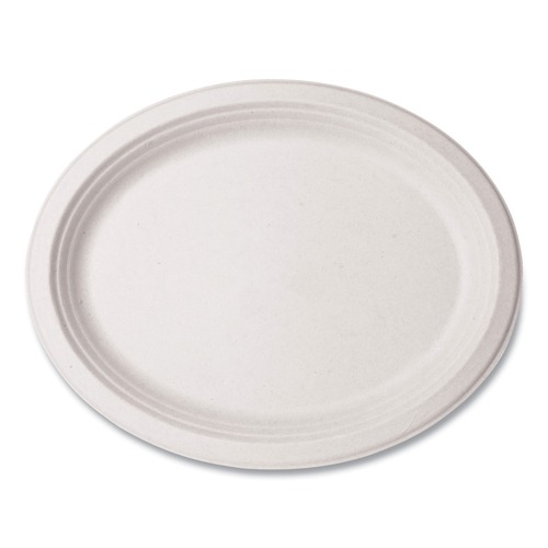 Platters | Vegware VW-P009NFA 8 in. x 10 in. Nourish Molded Fiber Compostable Sugarcane Tableware Platter - White (500/Carton) image number 0