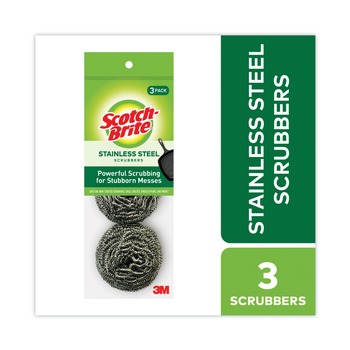 Scotch-Brite 214C 2.25 in. x 2.75 in. Metal Scrubbing Pads - Silver (3/Pack, 8 Packs/Carton)