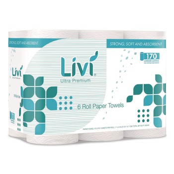  | Livi Ultra Premium 492101 Kitchen Roll Towel 2-Ply 5-in x 11-in White 6 Rolls/Pack 4 Packs/Carton