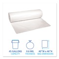 Low-Density Trash Bags | Boardwalk H8046HWKR01 40 in. x 46 in. 45 gal. 0.6 mil Low-Density Waste Can Liners - White (100/Carton) image number 2