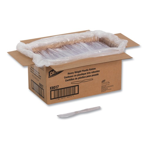 Disposable Knives | Dixie KH017 Heavyweight Polystyrene Cutlery Knives Pack - Clear (1000/Carton) image number 0