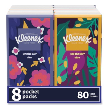 FACIAL TISSUES | Kleenex 46651 On The Go Packs 3-Ply Facial Tissues - White (8/Pack)
