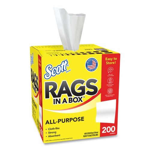 Perforated Roll & Hand Towels | Scott 75260 12 in. x 9 in. POP-UP Box Rags in a Box - White (200/Box) image number 0