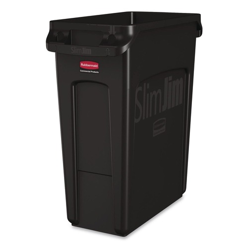 Indoor Waste Receptacles | Rubbermaid Commercial 1955959 16 Gallon Slim Jim with Venting Channels - Plastic, Black image number 0