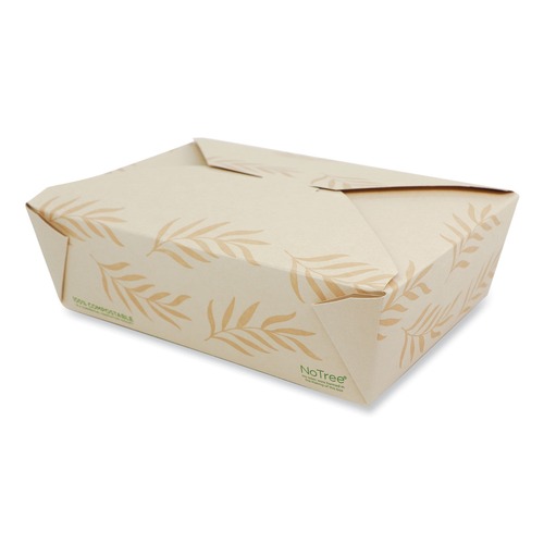 Food Containers & Lids | World Centric TO-NT-3 6.25 in. x 8.7 in. x 2.5 in. 65 oz. Sugarcane No Tree Folded Takeout Containers - Natural (200/Carton) image number 0
