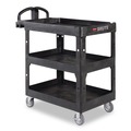 Carts | Rubbermaid Commercial 2196862 BRUTE 25.24 in. x 44 in. x 47 in. 3 Shelves 600 lb Capacity Resin 3-Shelf Heavy-Duty Ergo Lipped Utility Cart - Black image number 0