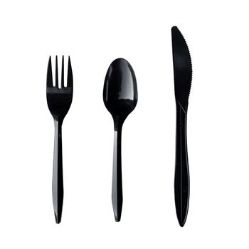 Boardwalk BWK3KITBLPP 3-Piece Mediumweight Plastic Fork/Knife/Spoon Polypropylene Cutlery Kit - Black (250/Carton)
