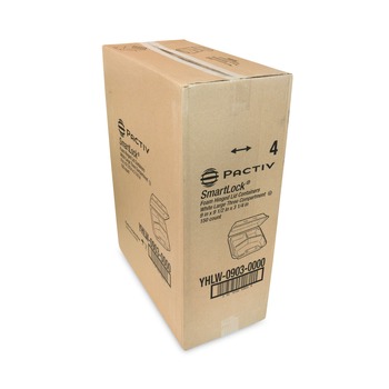 Pactiv Corp. YHLW09030000 9 x 9.25 x 3.25 SmartLock 3-Compartment Foam Hinged Lid Container - Large/White (150/Carton)