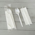 Cutlery Kits | Boardwalk BWKSCHOOLKITPP 5.31 in. Mediumweight Plastic School Cutlery Napkin/Spork/Straw Kit - White (1000/Carton) image number 2