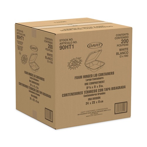 Food Containers & Lids | Dart 90HT1 9.01 in. x 9.4 in. x 3 in. Insulated Foam Hinged Lid Containers - White (2/Carton) image number 0
