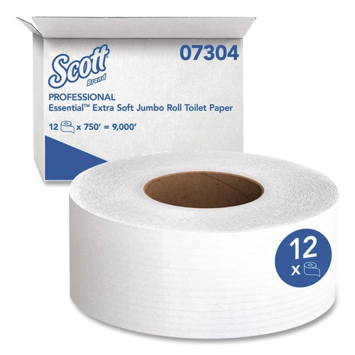 Toilet Tissues | Scott 07304 3.55 in. x 750 ft. 2-Ply Septic Safe Essential Extra Soft JRT - White (12/Carton) image number 0