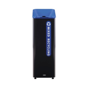 RECYCLING KITS | Rubbermaid Commercial 2078994 Sustain 15 gal Metal/Plastic Decorative Refuse with Recycling Lid - Black/Blue