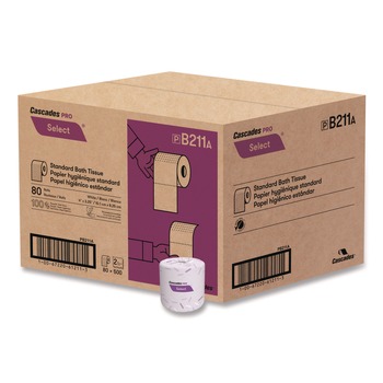 Cascades PRO B211 2-Ply Septic Safe Select Standard Bath Tissue - White (80 Rolls/Carton)