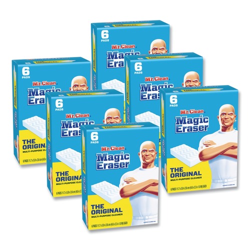 Scouring Pads & Sticks | Mr. Clean 79009 2.3 in. x 4.6 in. 1 in. Thick Magic Eraser - White (6/Pack, 6 Packs/Carton) image number 0