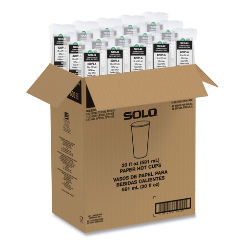 Cups | SOLO 420PLA-PLANET 20 oz Compostable Paper Hot Cups - White/Green (600/Carton) image number 0