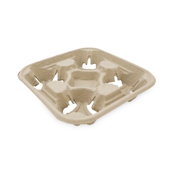 CUP TRAYS | Boardwalk BWK4CUPCARRIER Four Cup Carrier Tray for 8 - 32 oz. Cups - Kraft (300/Carton)