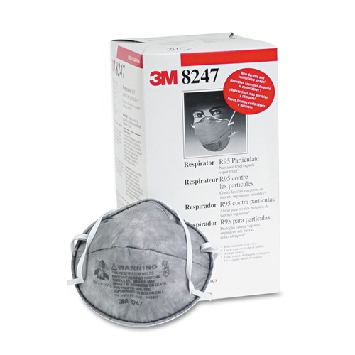 Respiratory Protection | 3M 8247 R95 Particulate Respirator with Nuisance-Level Organic Vapor Relief - One Size Fits All (20/Box) image number 0