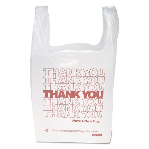 T-Sacks & Thank You Bags | Inteplast Group THW1VAL 11-1/2 in. x 21 in. Polyethylene Thank You Handled T-Shirt Bags - White (900/Carton) image number 0