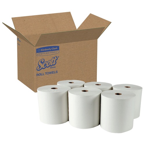 Perforated Roll & Hand Towels | Scott 01005 8 in. x 1000 ft. 1.5 in. Core 1-Ply Essential High Capacity Hard Roll Towels - White (6 Rolls/Carton) image number 0