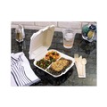Food Containers & Lids | Pactiv Corp. YMCH08030001 EarthChoice 7.8 in. x 7.8 in. x 2.8 in. Bagasse Hinged Lid 3-Compartment Container with Dual Tab Lock - Natural (150/Carton) image number 8