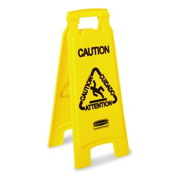 Rubbermaid Commercial FG611200YEL 11 in. x 12 in. x 25 in. Multilingual "Caution" Floor Sign - Bright Yellow