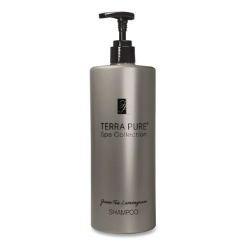 PERSONAL SHAMPOOS CONDITIONERS AND BODY WASHES | Diversified Hospitality Solutions 458944EA Terra Pure 16.32 oz. Bottle Shampoo Air Pump - Green Tea and Lemongrass Scent