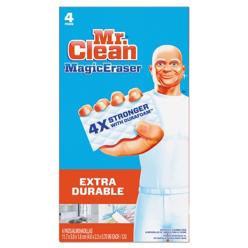 Scouring Pads & Sticks | Mr. Clean 82038 4.6 in. x 2.4 in. 0.7 in. Thick Extra Durable Magic Eraser (4/Box) image number 0
