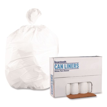 HIGH DENSITY TRASH BAGS | Boardwalk Z6036MN GR1 30 Gallon 10 mic 30 in. x 36 in. High Density Can Liners - Natural (25 Bags/Roll, 20 Rolls/Carton)