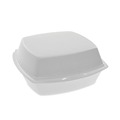 Food Containers & Lids | Pactiv Corp. YTH100800000 6.38 in. x 6.38 in. x 3 in. Foam Hinged Lid Container With Single Tab Lock - White (500/Carton) image number 0