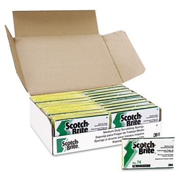 SCOURING PADS AND STICKS | Scotch-Brite PROFESSIONAL 74 3.6 in. x 6.1 in. 0.7 in. Thick Medium-Duty Scrubbing Sponge - Yellow/Green (20/Carton)