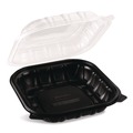 Perforated Roll & Hand Towels | Karat FP-PHC99PP-1C Polypropylene Plastic Hinged Container 9 x 9 x 3 Black/Clear Plastic 50/Pack 3 Packs/Carton image number 2
