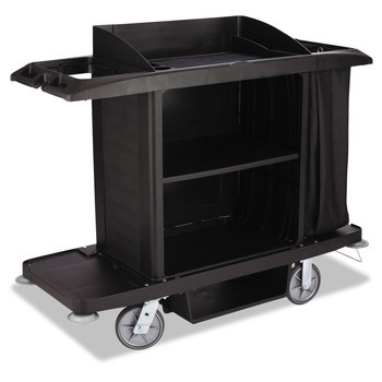 Rubbermaid Commercial FG618900BLA 22 in. x 60 in. x 50 in. 2 Bins 3 Shelves Plastic Housekeeping Cart - Black