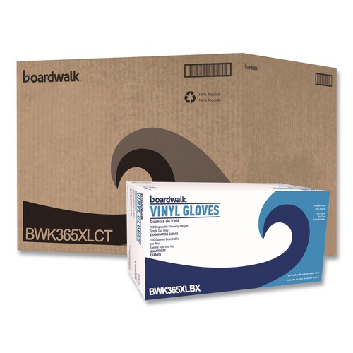Food Service Disposable & Single Use Gloves | Boardwalk BWK365XLCT 2.6 mil 9.5 in. Long Powder-Free General Purpose Vinyl Gloves - Extra Large, Clear (100/Box, 10 Boxes/Carton) image number 0