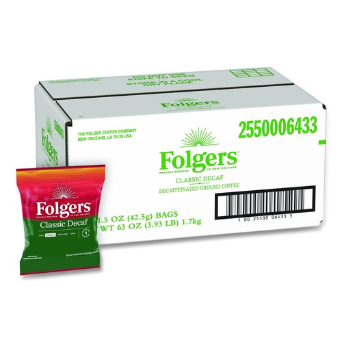 Coffee - Decaffeinated | Folgers 2550006433 1.5 oz. Classic Roast Decaf Ground Coffee Fraction Packs (42/Carton) image number 0